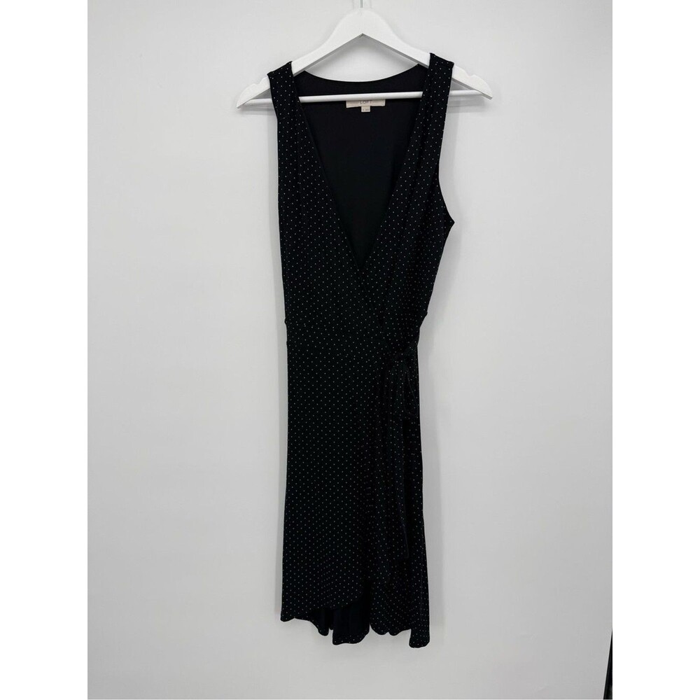 Loft Black White Polka Dot Sleeveless Wrap Dress Midi Size Medium - Picture 2 of 10